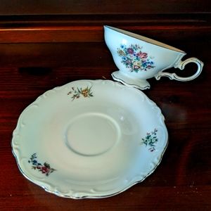 Crown Bavaria Fine China Floral Tea & Dinner Set w/Silver Trim 18 pcs